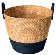 Cesto de fibra natural com alça preto 33x28 cm 