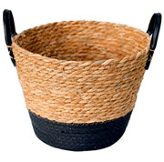 Cesto de fibra natural com alça preto 30x30 cm 
