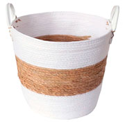 Cesto de fibra natural com alça branca 33x28 cm 