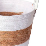 Cesto de fibra natural com alça branca 33x28 cm 