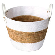 Cesto de fibra natural com alça branco 28x22 cm 