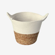 Cesto de fibra natural e algodão com alça branco 30x25 cm 