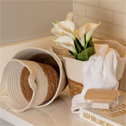 Cesto de fibra natural e algodão com alça branco 30x25 cm 