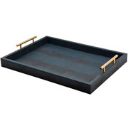 Bandeja de corino retangular com alça de metal navy 48x35 cm 