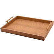 Bandeja de corino retangular com alça de metal nude 48x35 cm 