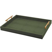 Bandeja de corino retangular com alça de metal Olive green 48x35 cm 