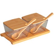 Jogo porta condimentos de bambu quadrado com colher 02 peças 