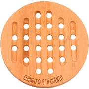Descanso de panela em bambu cuidado que ta quente 19 cm 
