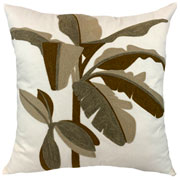 Almofada de sarja folhas bordado chinille bege I 52 cm 