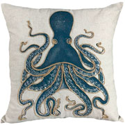 Almofada de Linho Cru bordado Rami Polvo azul 52 cm 