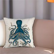 Almofada de Linho Cru bordado Rami Polvo azul 52 cm 