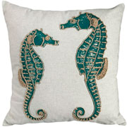 Almofada de Linho Cru Bordado Rami Cavalo Verde 52 cm 