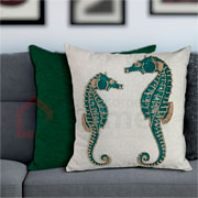 Almofada de Linho Cru Bordado Rami Cavalo Verde 52 cm 