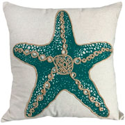 Almofada de Linho Cru bordado Rami Estrela Verde 52 cm 