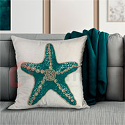 Almofada de Linho Cru bordado Rami Estrela Verde 52 cm 