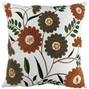 Almofada de algodão rústica flores bordada ocre I 52 cm 