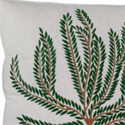 Almofada de linho bordado fino árvore verde 52 cm 