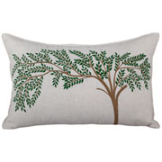 Almofada de linho bordado fino árvore verde 35x52 cm 