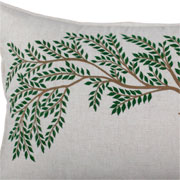 Almofada de linho bordado fino árvore verde 35x52 cm 