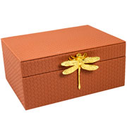 Caixa em MDF libélula revestida em PU marrom 23x11 cm 
