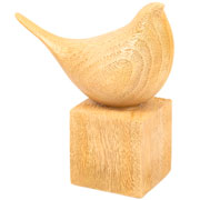 Escultura pássaro em resina com base bege 16x13 cm. 