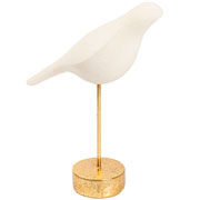 Escultura pássaro em resina off white base dourada 30x30 cm 