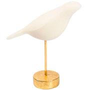Escultura pássaro em resina off white base dourada 27x25 cm 