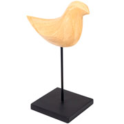Escultura pássaro em resina bege base preta 19x13 cm 