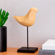 Escultura pássaro em resina bege base preta 19x13 cm 