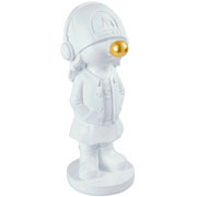 Escultura em resina menino com fone branco 27x10 cm. 