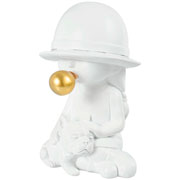 Escultura em resina menina com cachorro branco 15x11 cm. 