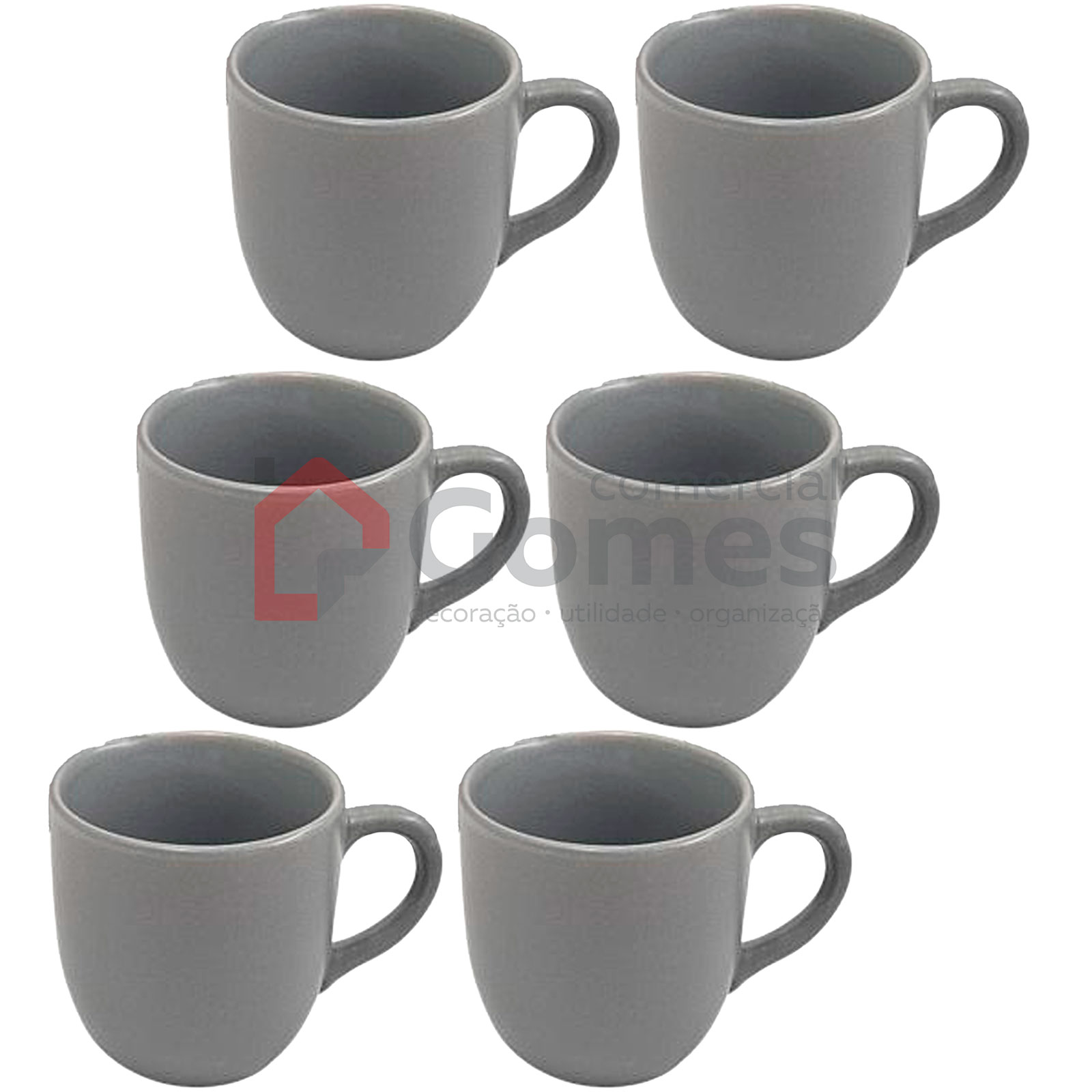 Jogo de xícaras de cerâmica para chá Medina Cinza 180 ml 06 peças